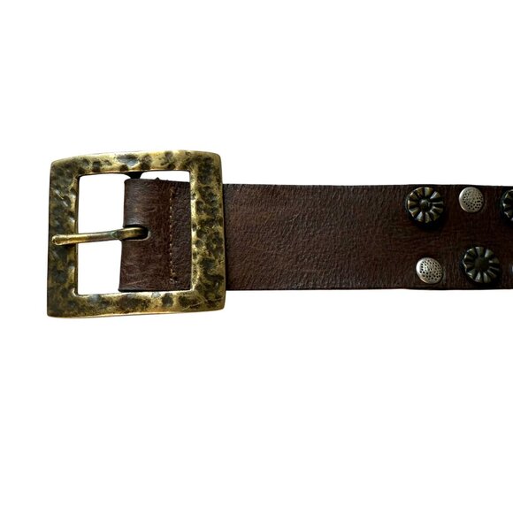 Vintage Leather Embellished with Hammered Brass Buckle Belt Women\'s Brown main image 5